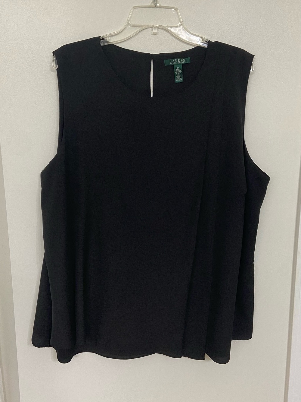 Lauren Ralph Lauren 3X Black Draped Overlay Sleeveless Blouse Plus Size